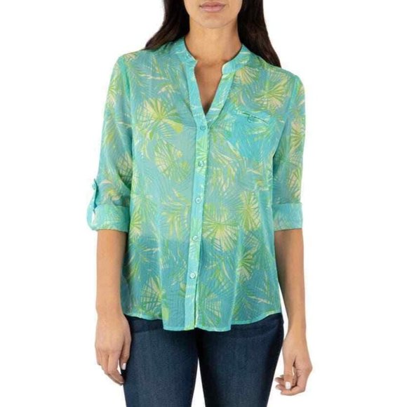 Kut from the Kloth Tops - KUT from the Kloth Jasmine Lightweight Top Blue Green Semi Sheer Womens S $68